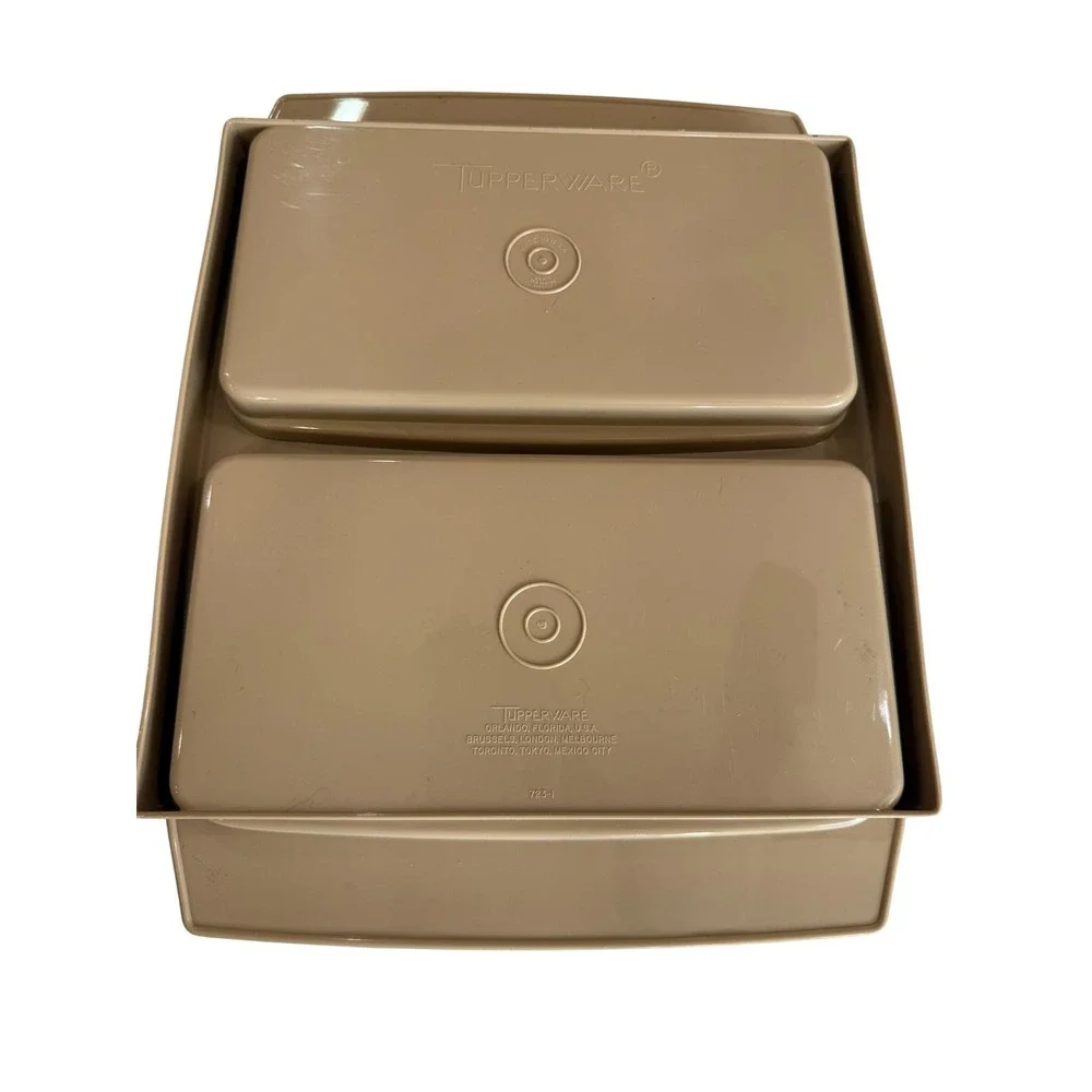 Tupperware Deviled Egg Keeper Vintage 723 Tan White 16 Slot  Retro MCM